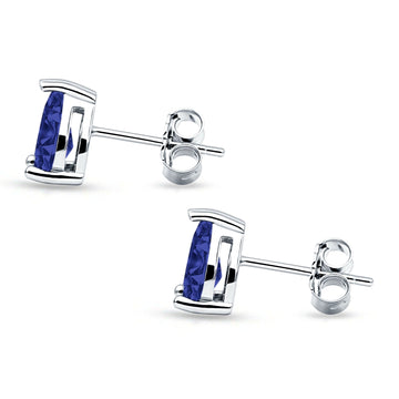 Art Deco Pear Shape Solitaire Push Back Stud Earring Excellent Simulated Blue Sapphire CZ 925 Sterling Silver